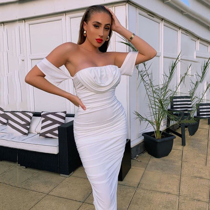Mavis – Elegant Off-Shoulder Ruched Bodycon Midi Party Dress