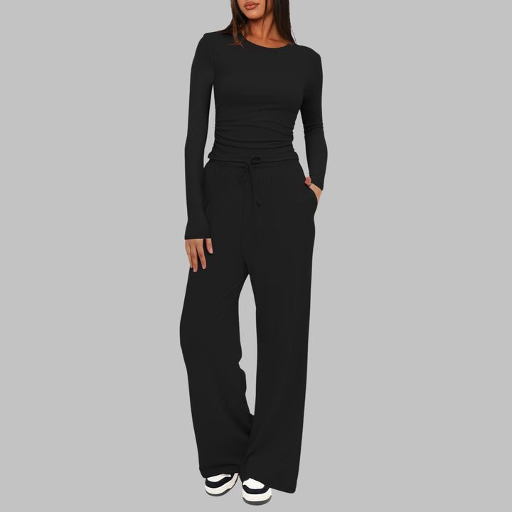 Sonia – Casual Long Sleeve Top and Wide Leg Pants Set