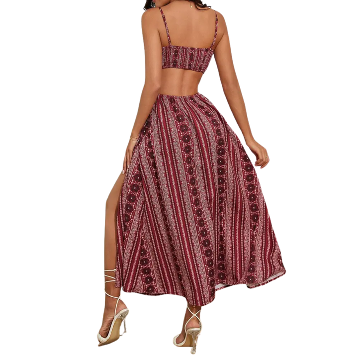 Josie – Boho Print Backless Slit Dress