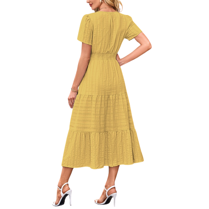 Delia – Flirty V-Neck Puff Sleeve Dress