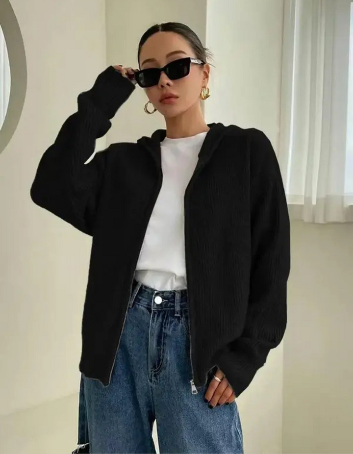 Larali – Casual Zip-Up Hooded Long Sleeve Cardigan