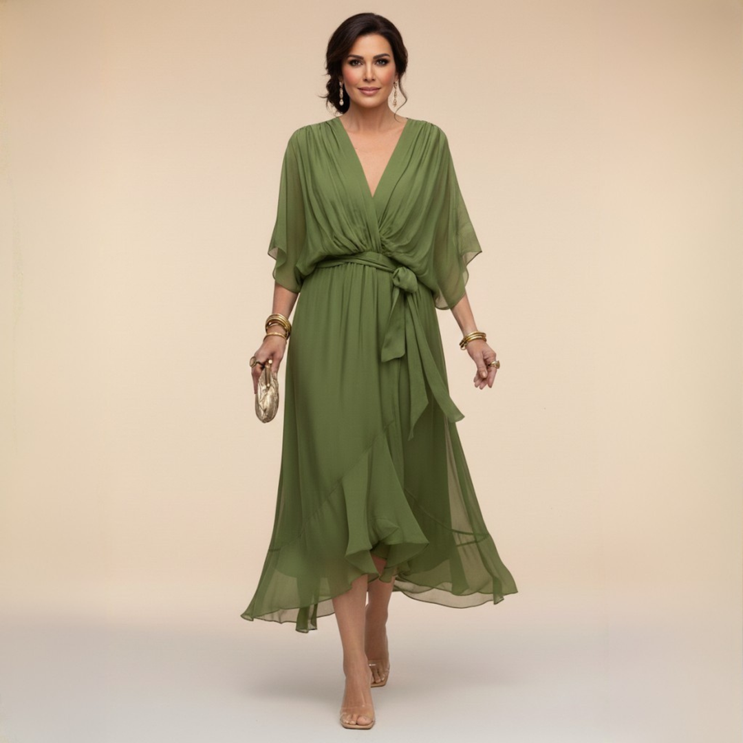 Monica – Flowing V Neck Midi Dress