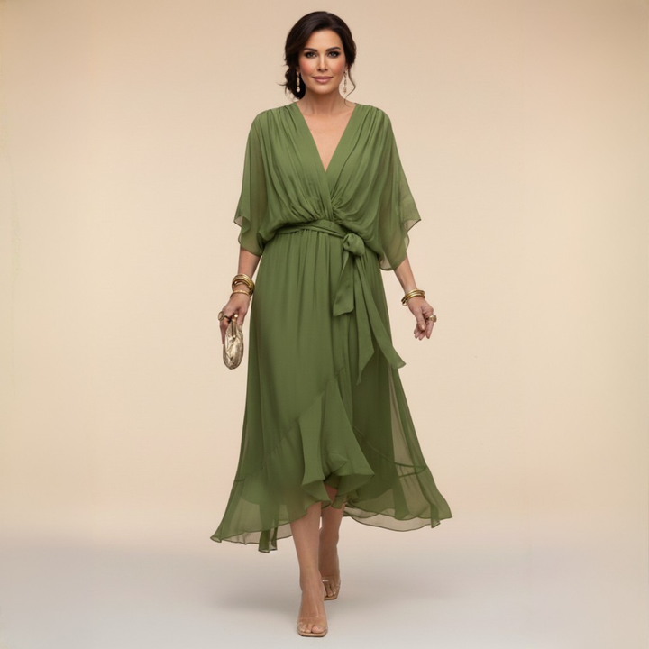 Monica – Flowing V Neck Midi Dress