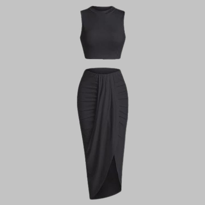 Manuela – Elegant Pleated Slit Long Skirt Set
