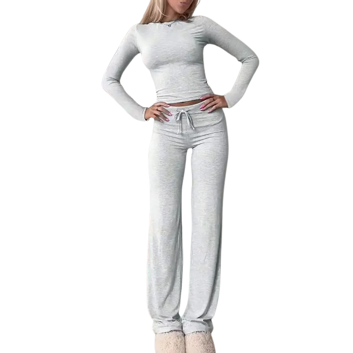 Cecily – Slim Fit Long Sleeve Crop Tee and Pants Matching Set