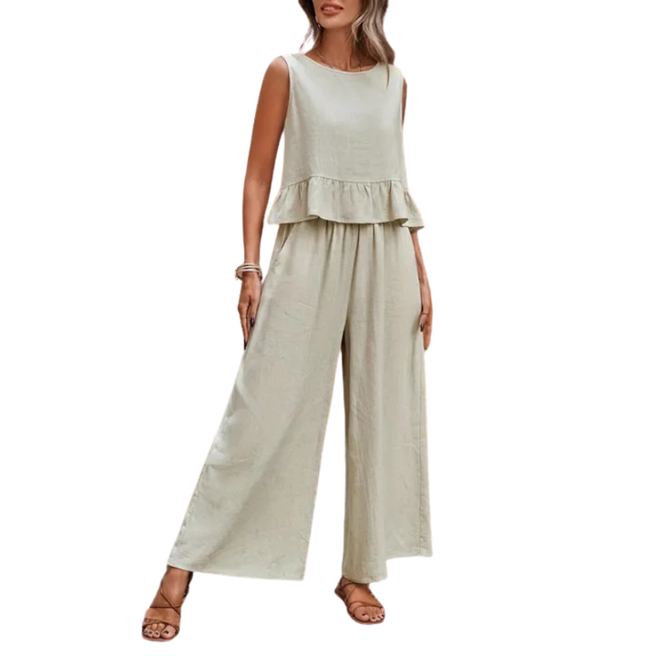 Karen – Ruffle Hem Tank Top And Wide Leg Pants Set