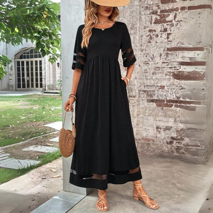 Aubrey – Empire Waist Maxi Dress with Mesh Details