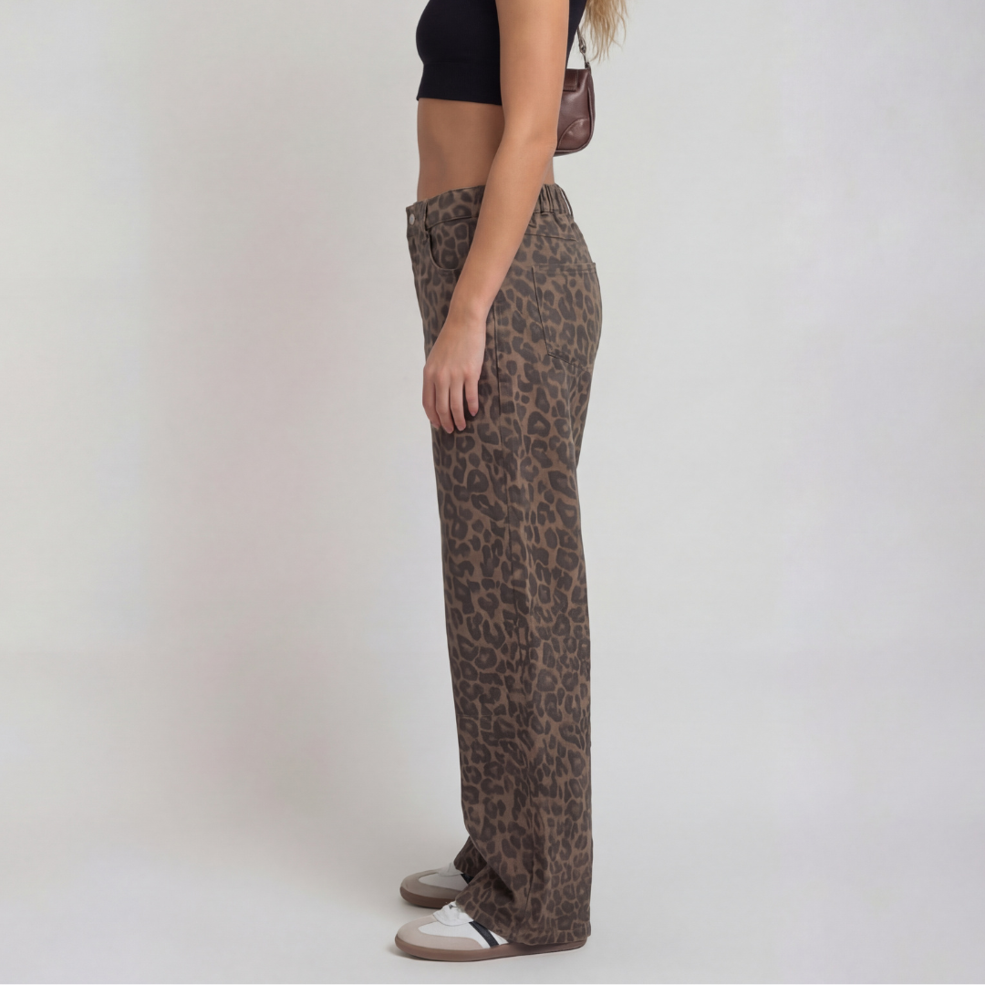 Penelope – Casual Leopard Print Wide Leg Trousers