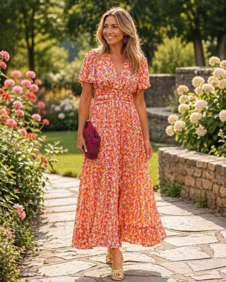 Alice – Floral Midi Dress with Flutter Sleeves