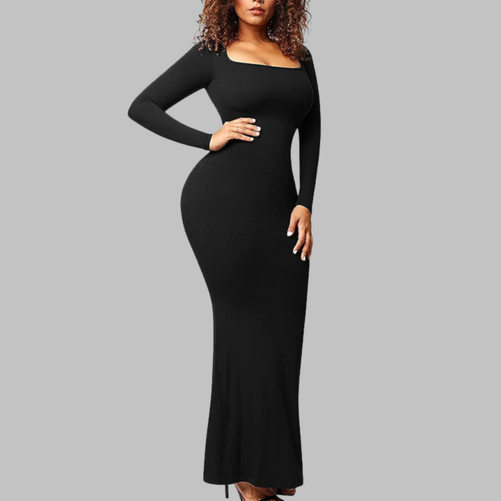 Cheryl – Casual Long Sleeve Built-In Shapewear Midi Dress