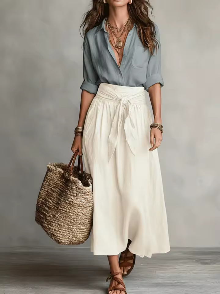 Serena – High-Waist Tie Midi Skirt