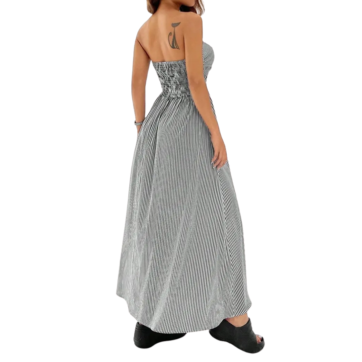 Jill – Striped Strapless Pocket Maxi Dress