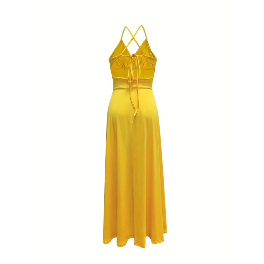 Roxanne – Sleek Spaghetti Strap Slit Maxi Dress