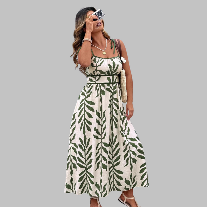 Josie – Casual Sleeveless Summer Leaf Print Maxi Dress