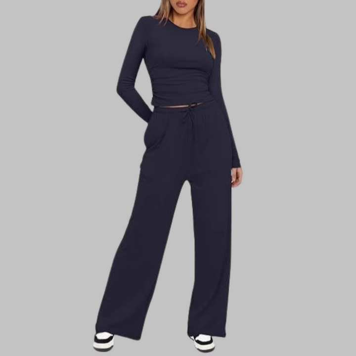 Nancy – Casual Long Sleeve Top and Wide Leg Pants Set