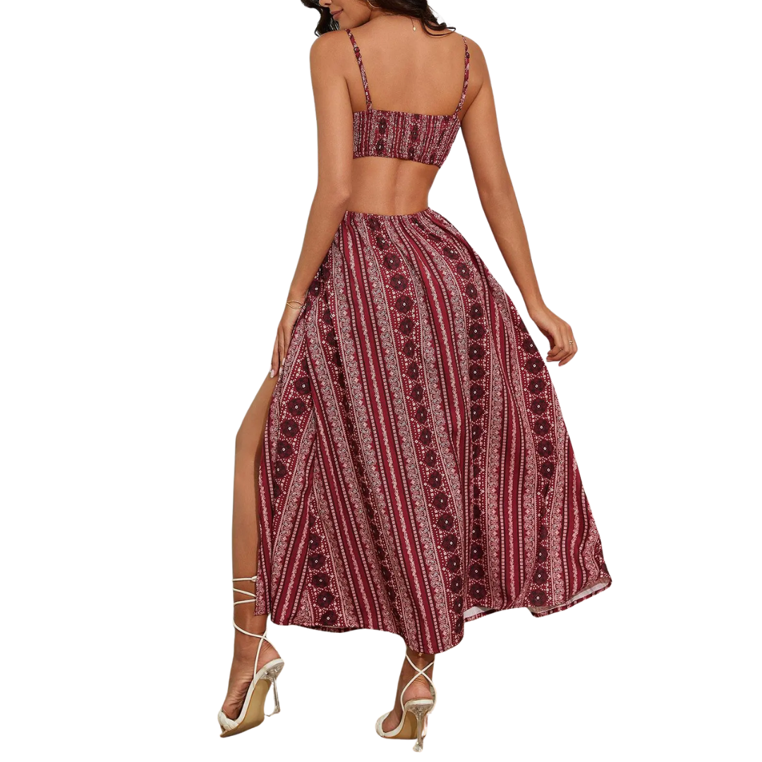 Sally – Printed Open-Back Slit Dress