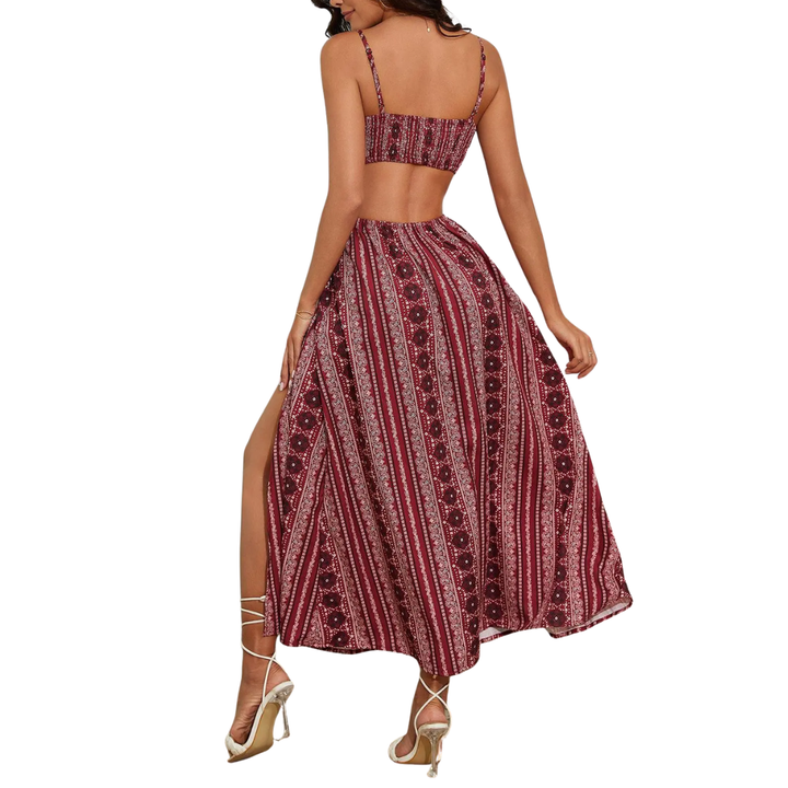 Sally – Printed Open-Back Slit Dress