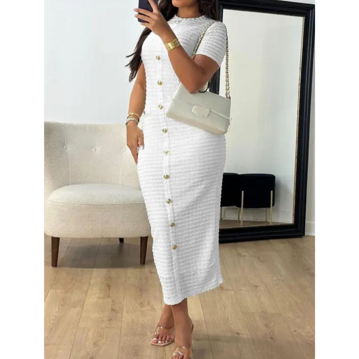 Alina – Elegant Crew Neck Formal Midi Dress