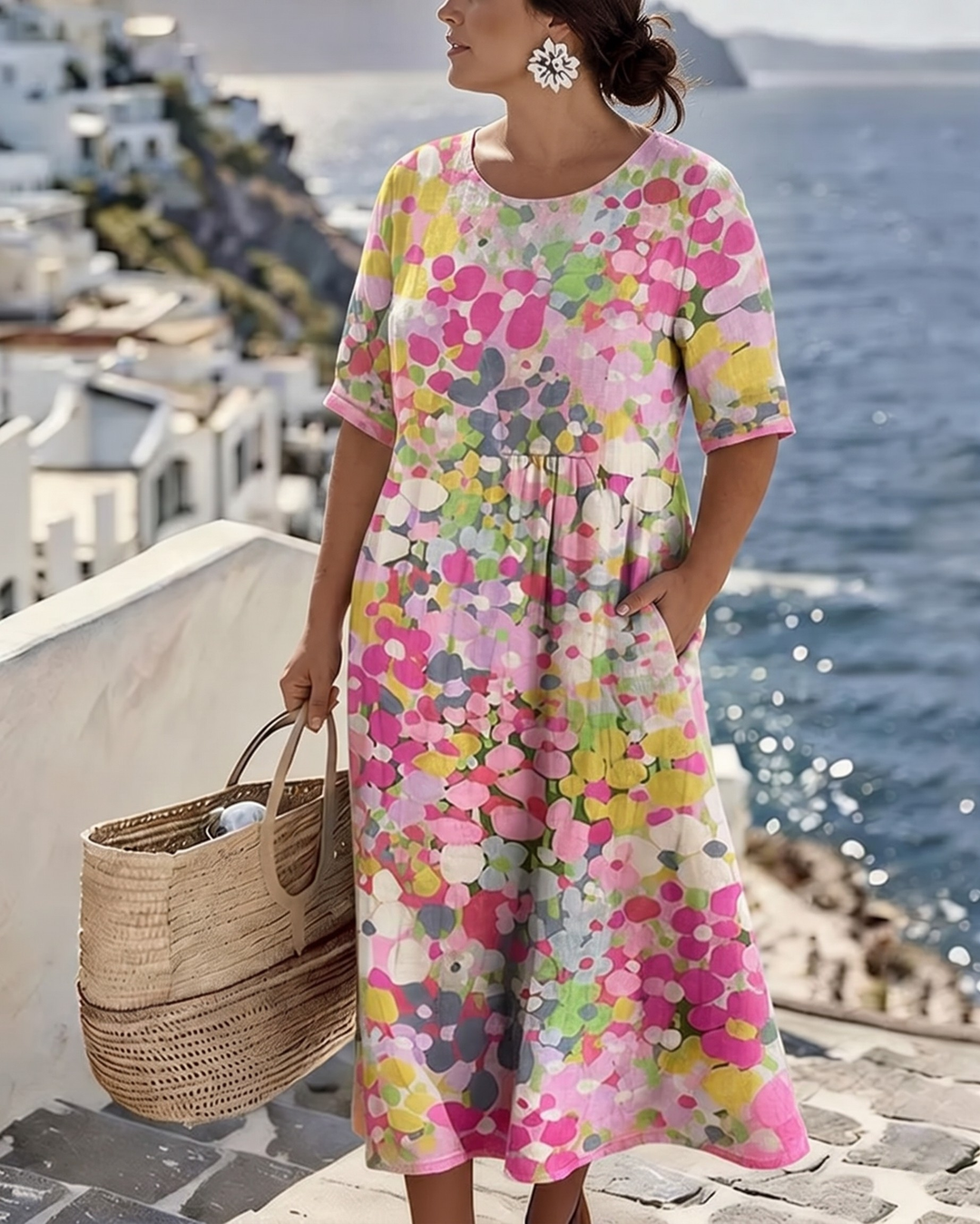 Elena – Floral Midi Dress with Relaxed Fit