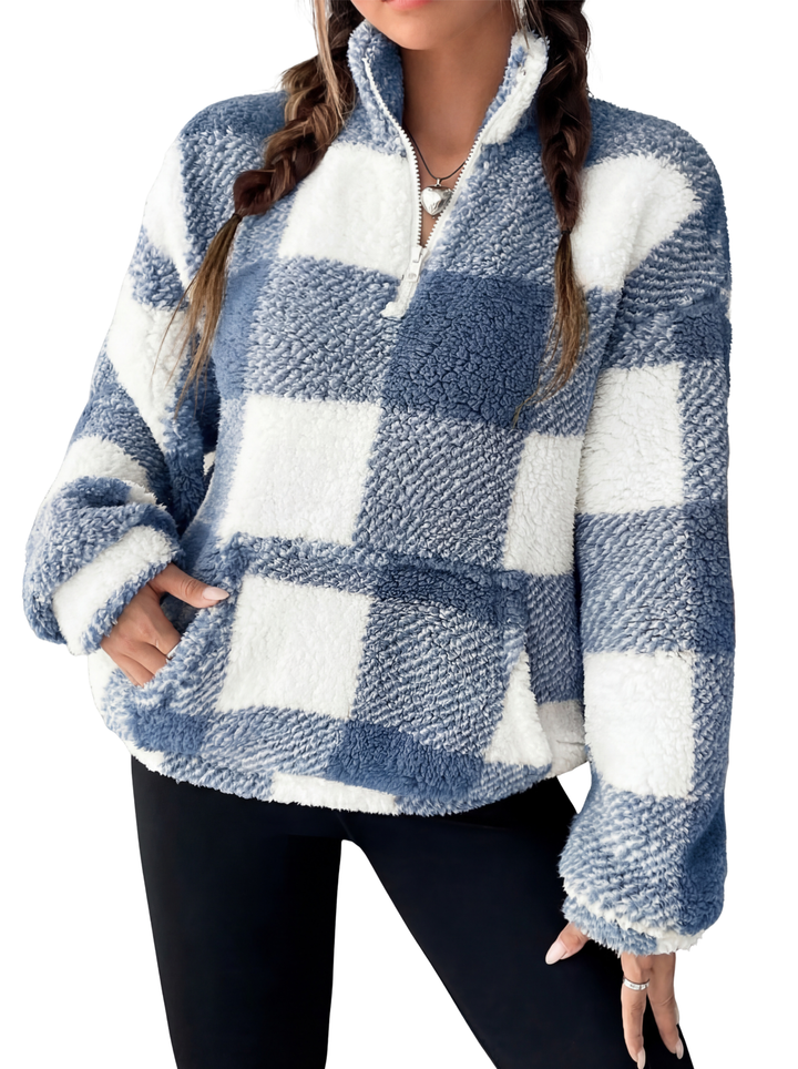 Hilary – Casual Plaid Half Zip Pullover