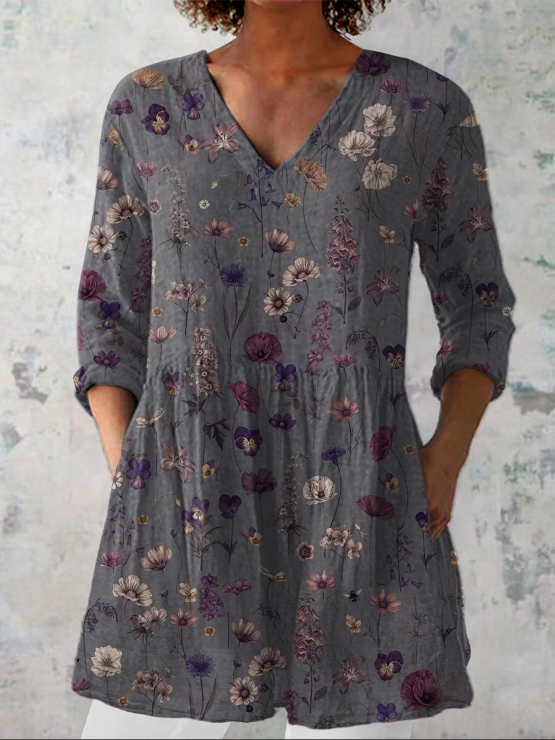 Rita – Floral Print V-Neck Tunic Top