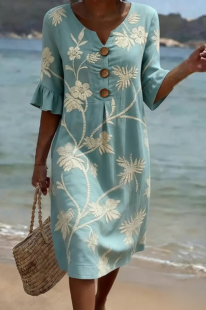 Harriet – Embroidered Botanical Midi Dress