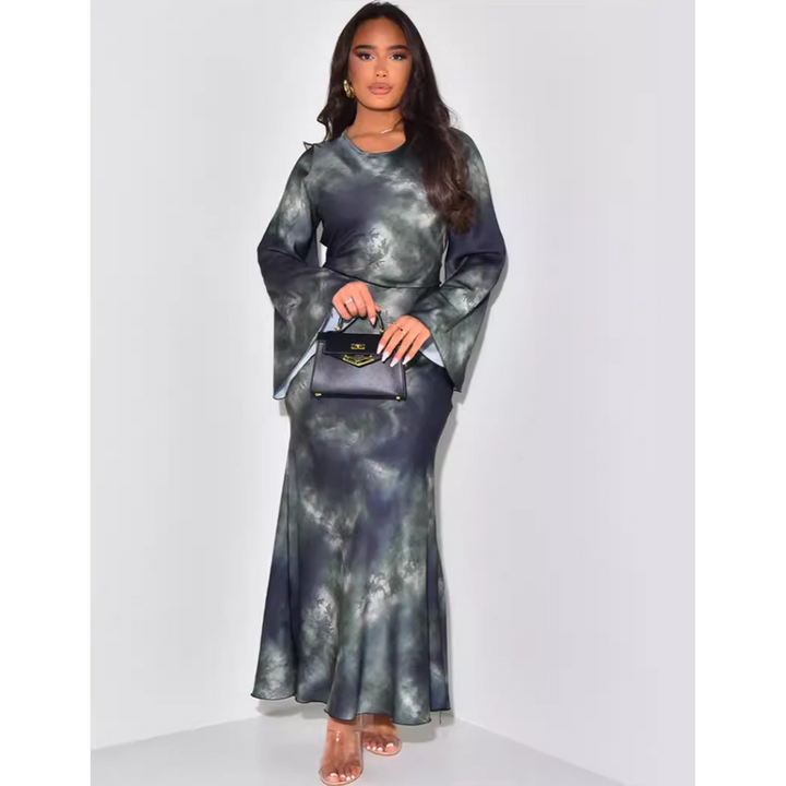 Nancy – Elegant Satin Fitted Tie Back Maxi Dress
