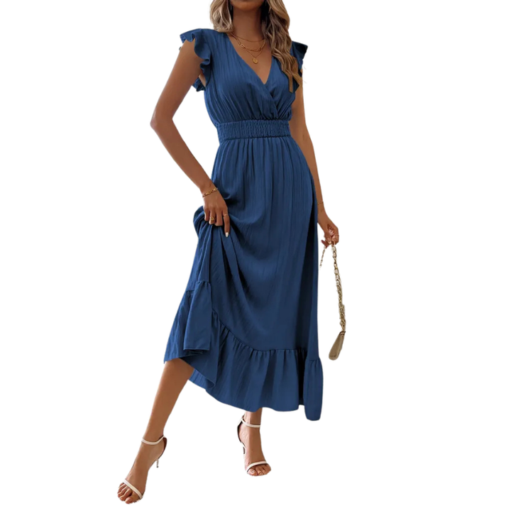 Teresa – Elegant Shirred V-Neck Maxi Dress