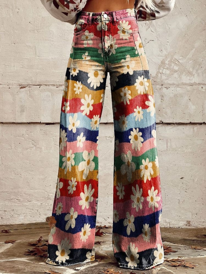 Nancy – Retro Floral Wide Leg Trousers