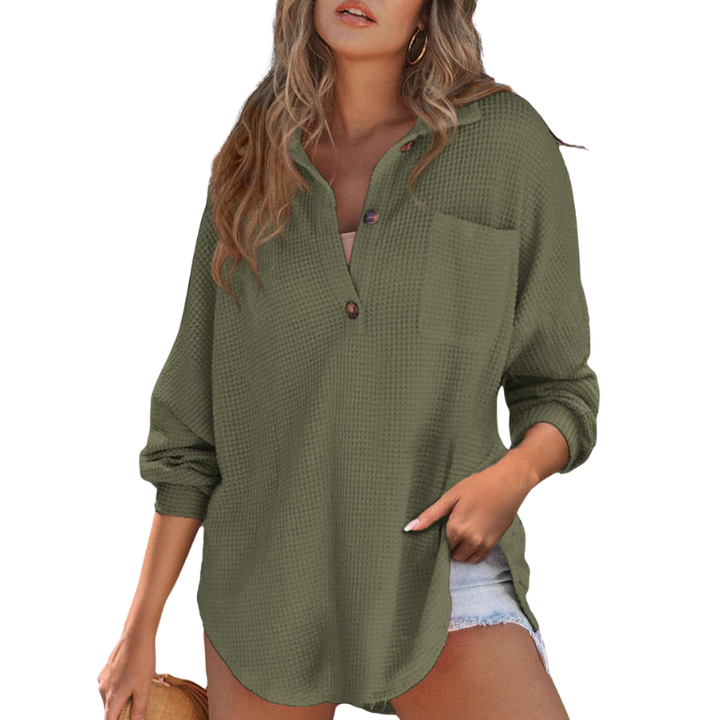 Kathryn – Casual Lightweight Button V-Neck Tunic Blouse