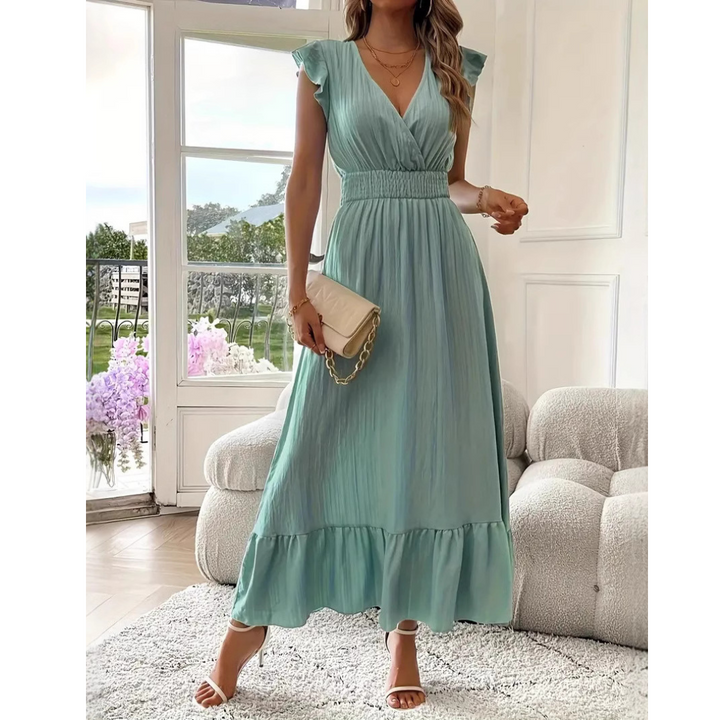 Sheena – Elegant Shirred V-Neck Summer Maxi Dress