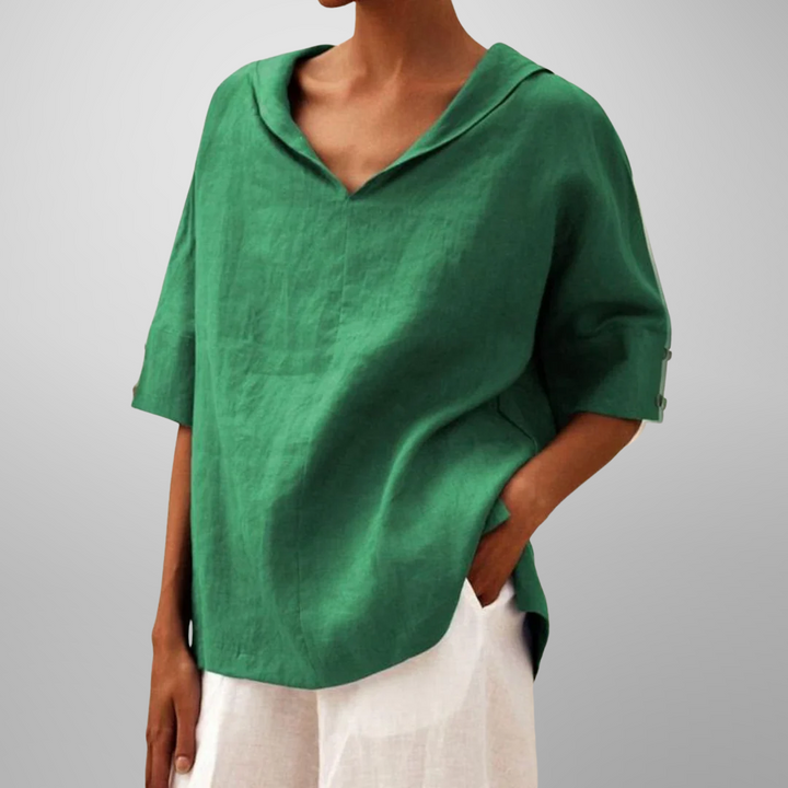 Jean – Casual Button V-Neck Long Sleeve Oversized Blouse