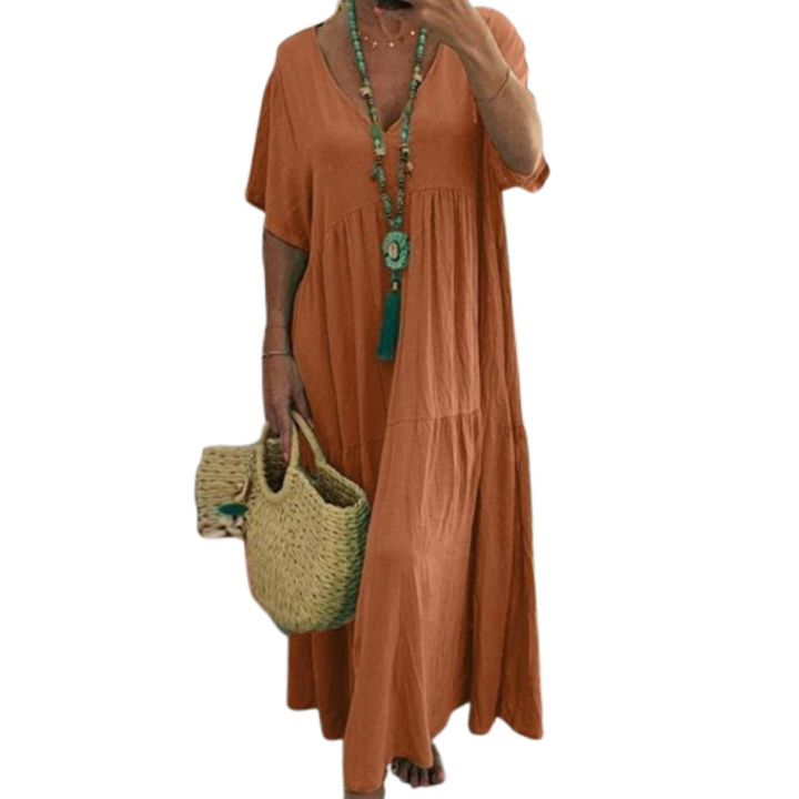 Deirdre – Comfy V-Neck Casual Ruffle Boho Dress