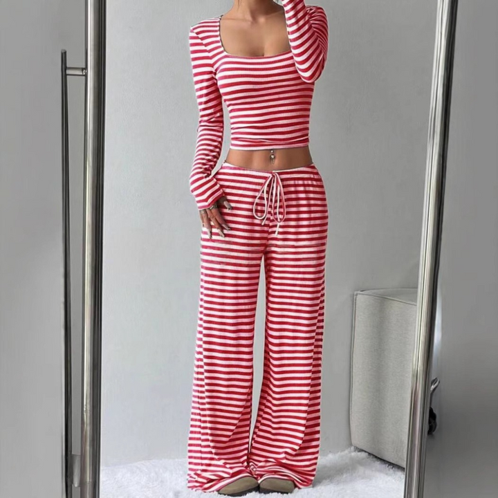 Jean – Casual Basic Top and Elastic Waist Pants Set