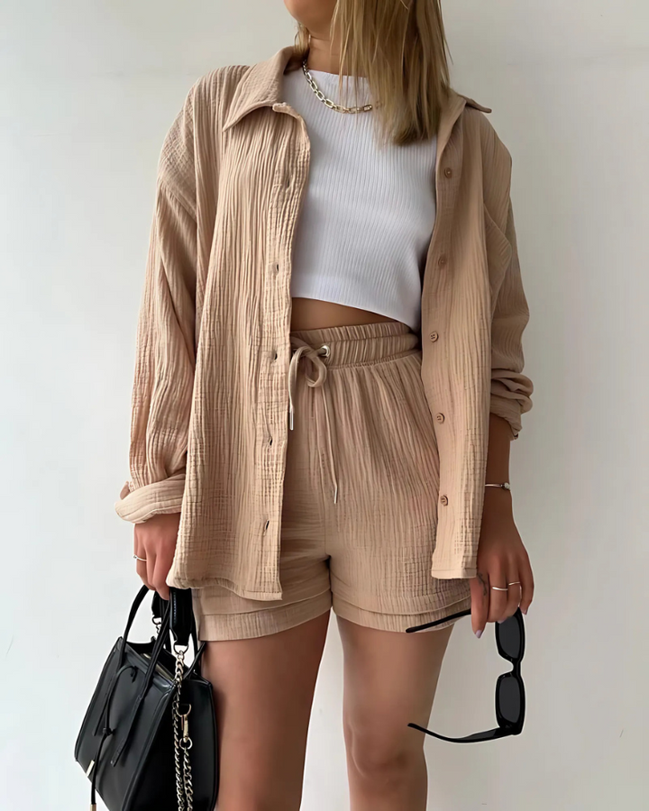 Vera – Modern Button-Up Shorts Set
