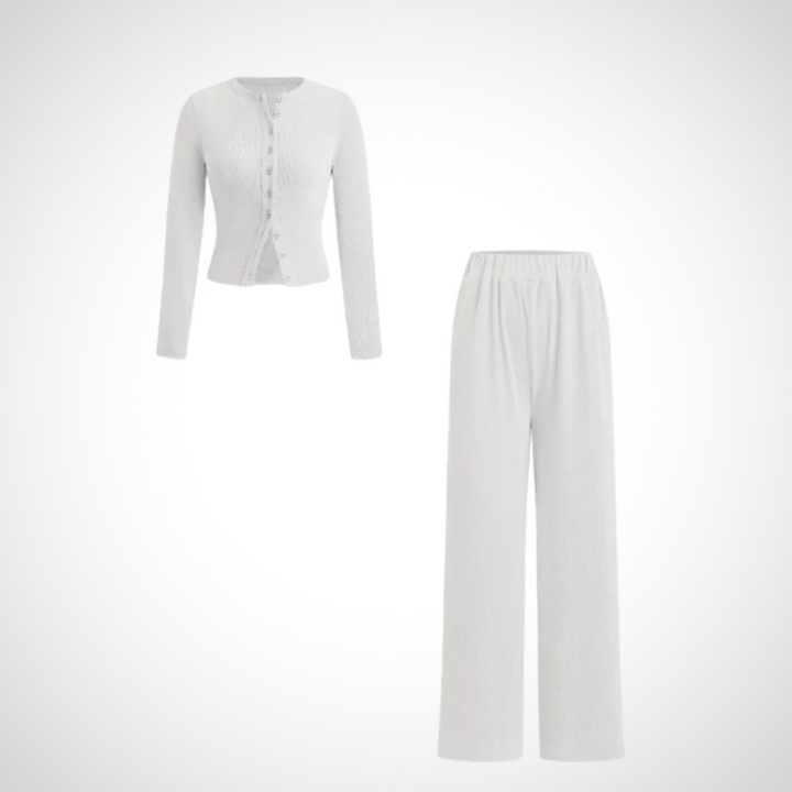 Teresa – Comfy Button Front Long Sleeve Top and Pants Set