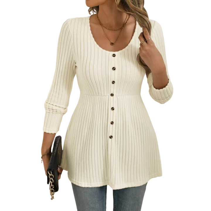 Betty – Elegant Shirred Waist Long Sleeve Dress