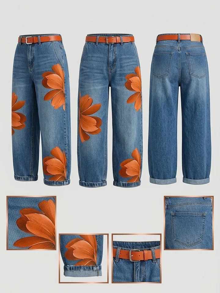 Sylvia – Linen Shirt Dress and Floral Jeans Set