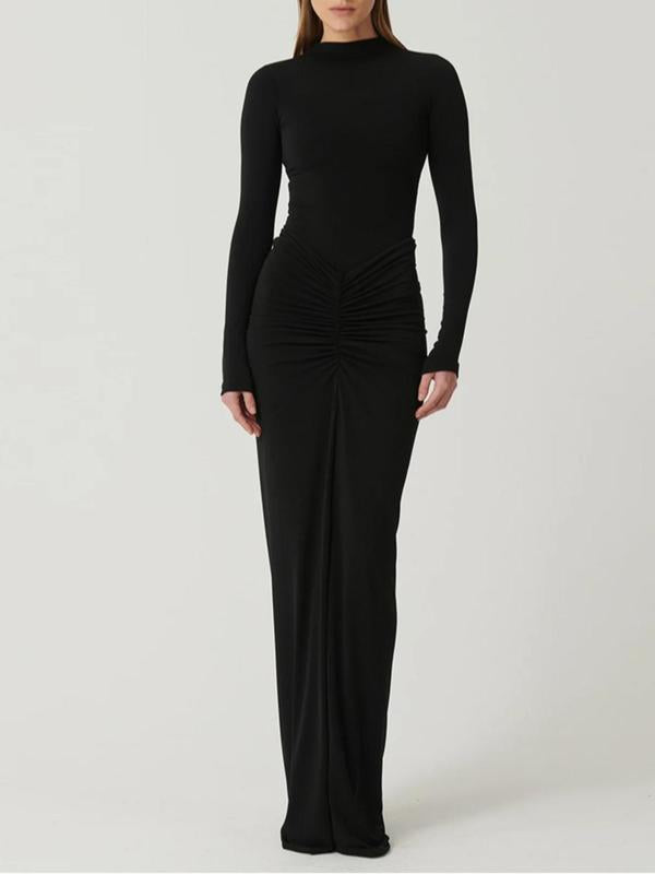 Betty – Classy Ruched Long Sleeve Mock Bodycon Maxi Dress