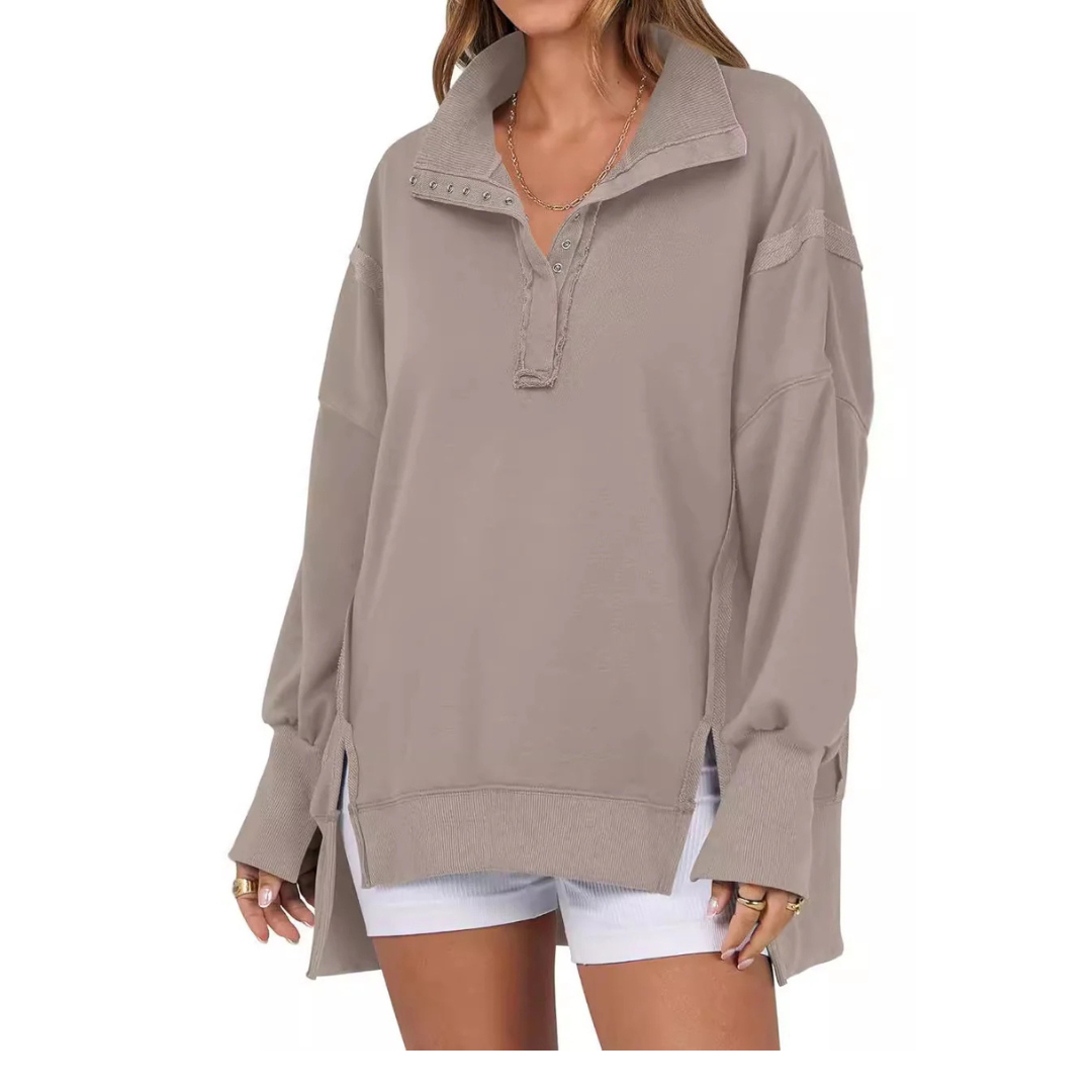 Eileen – Loose Fit High-Low Split Hem Casual Sweatshirt