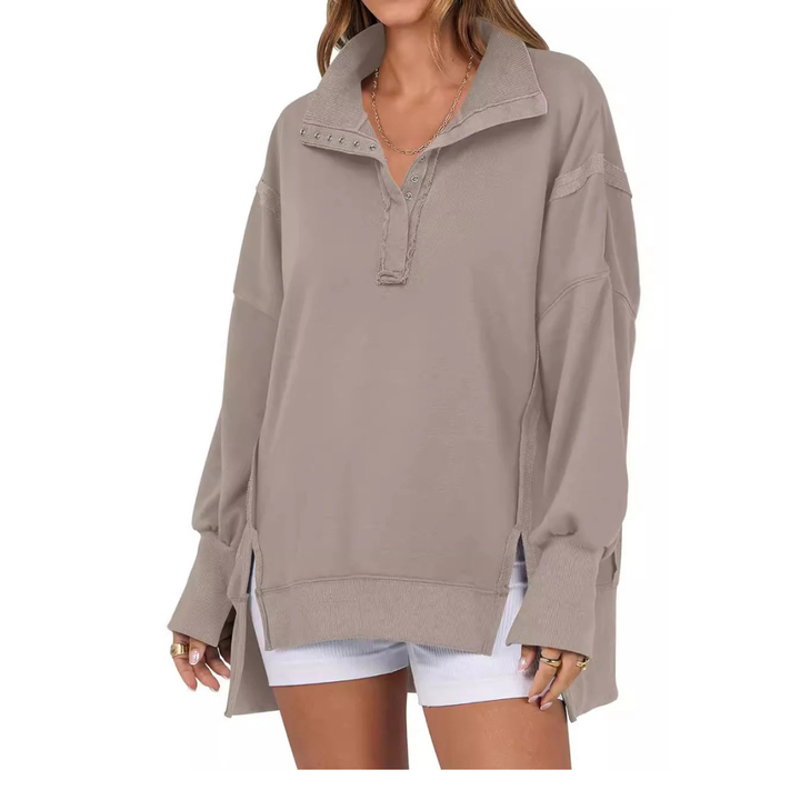 Eileen – Loose Fit High-Low Split Hem Casual Sweatshirt