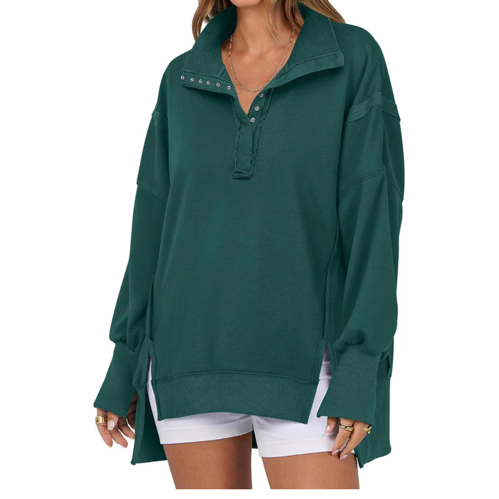 Eileen – Loose Fit High-Low Split Hem Casual Sweatshirt