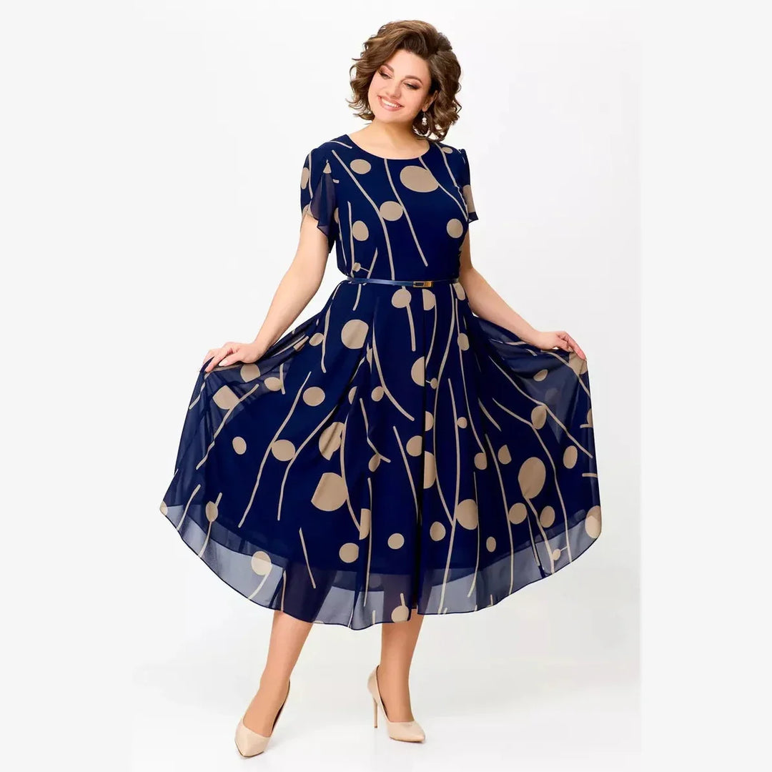 Vivienne – Printed Chiffon Belted Midi Dress