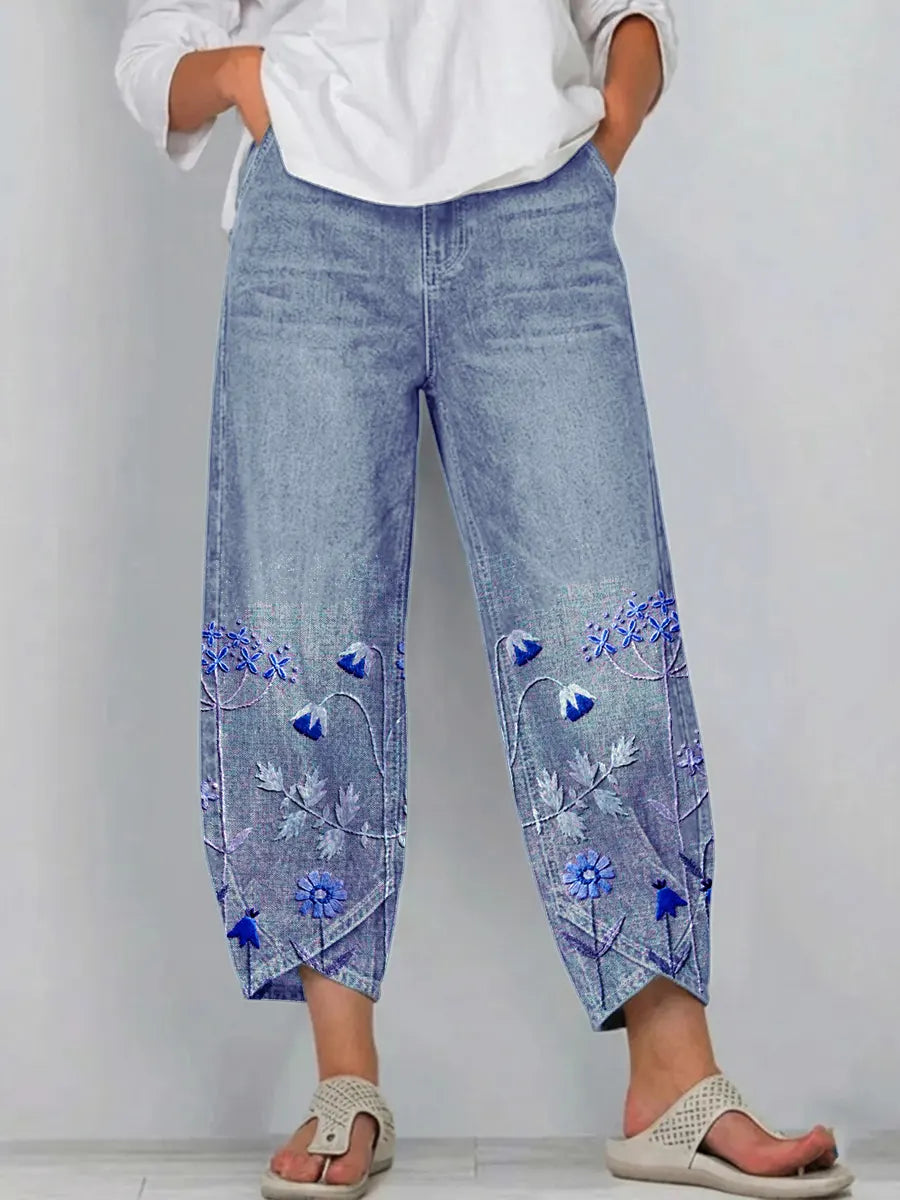 Hazel – Embroidered Floral Casual Pants
