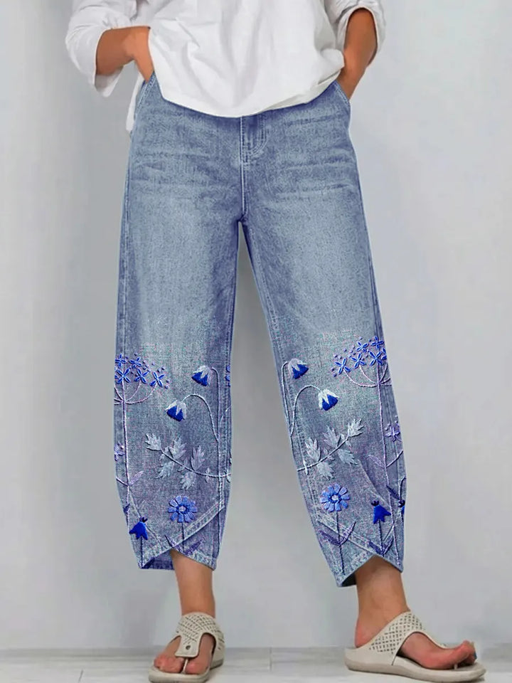 Hazel – Embroidered Floral Casual Pants