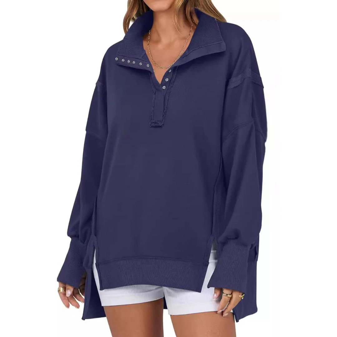 Eileen – Loose Fit High-Low Split Hem Casual Sweatshirt