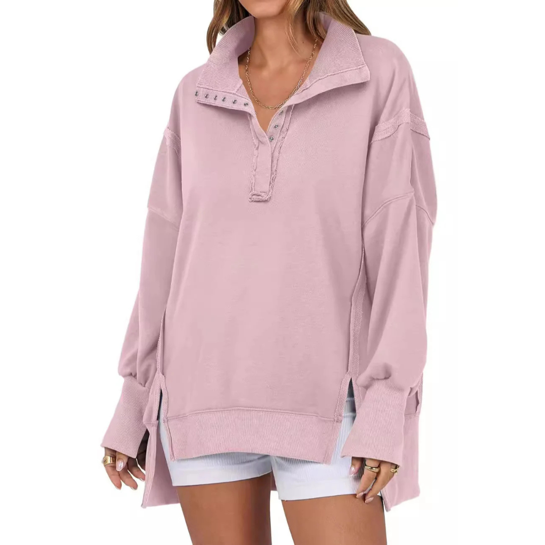 Eileen – Loose Fit High-Low Split Hem Casual Sweatshirt