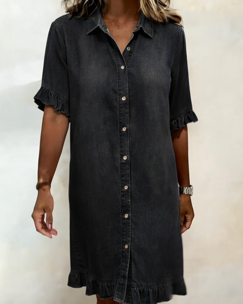 Delaney – Denim Shirt Dress with Ruffle Details