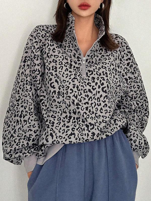 Ingrid – Casual Zip-Up Leopard Print Long Sleeve Sweatshirt