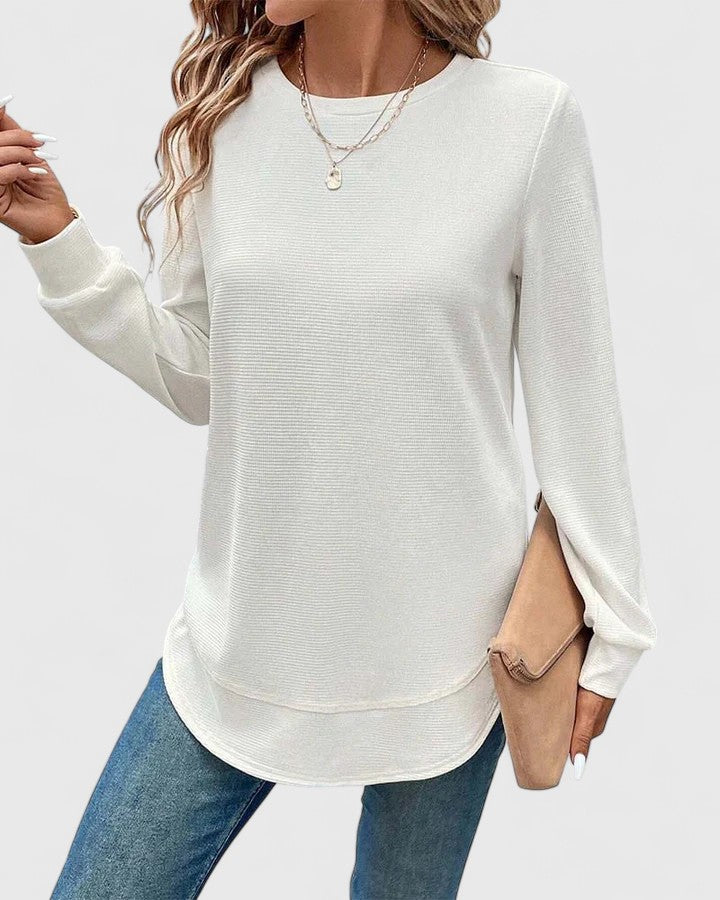 Philippa – Elegant Round Neck Long Sleeve Blouse